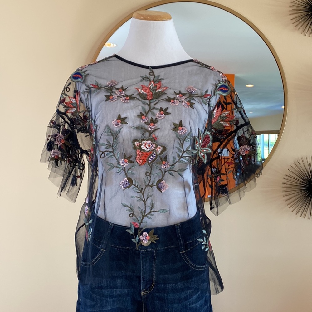 Dalia Floral Embroidered Tulle Top - Picture 3 of 7